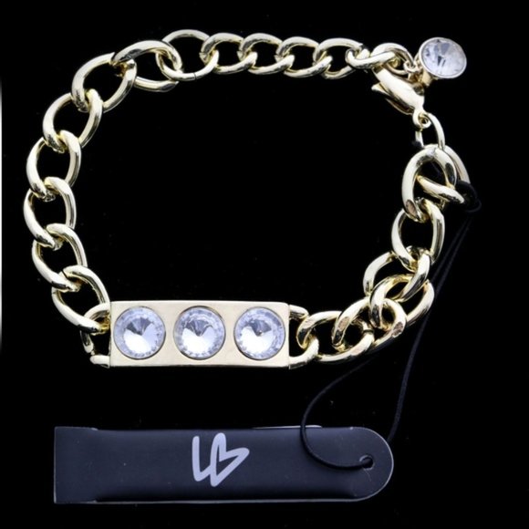 Lane Bryant gold link clasp bracelet with crystals - Picture 2 of 3